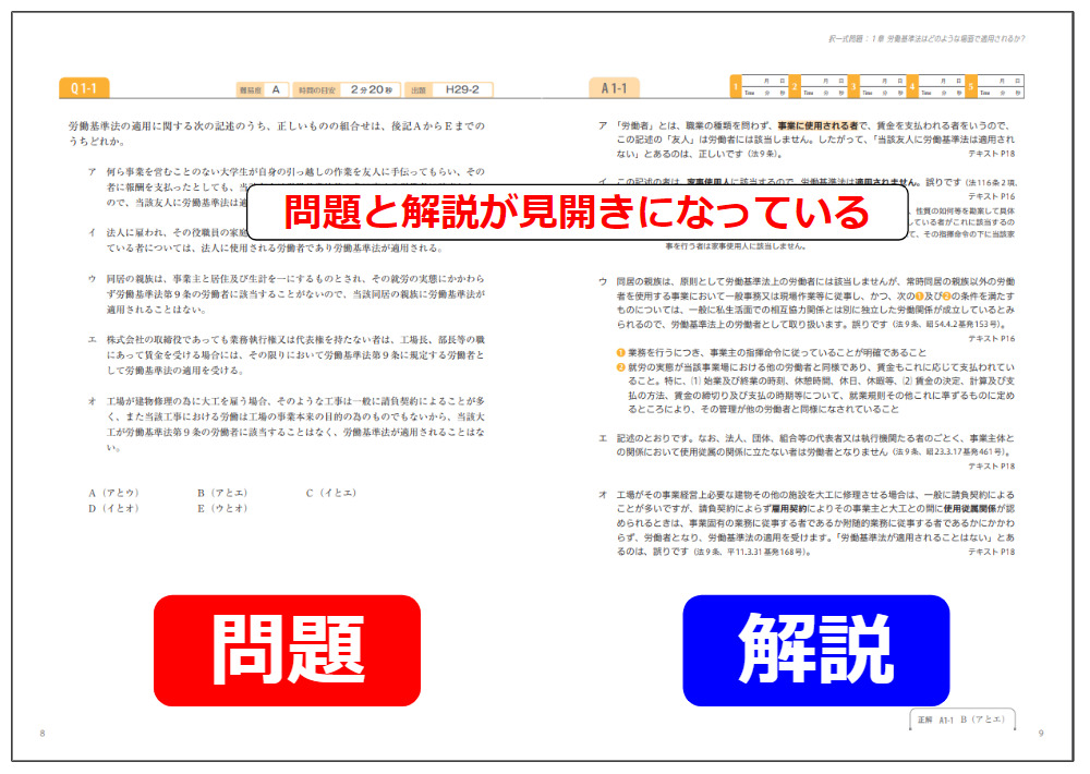 問題と解説が見開きになっている