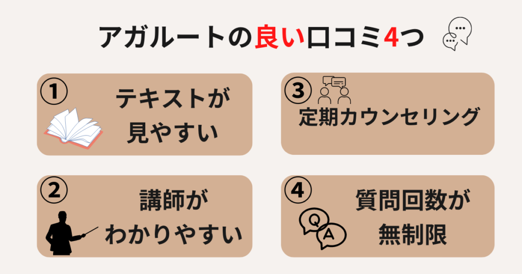 アガルートの良い評判・口コミ|メリット