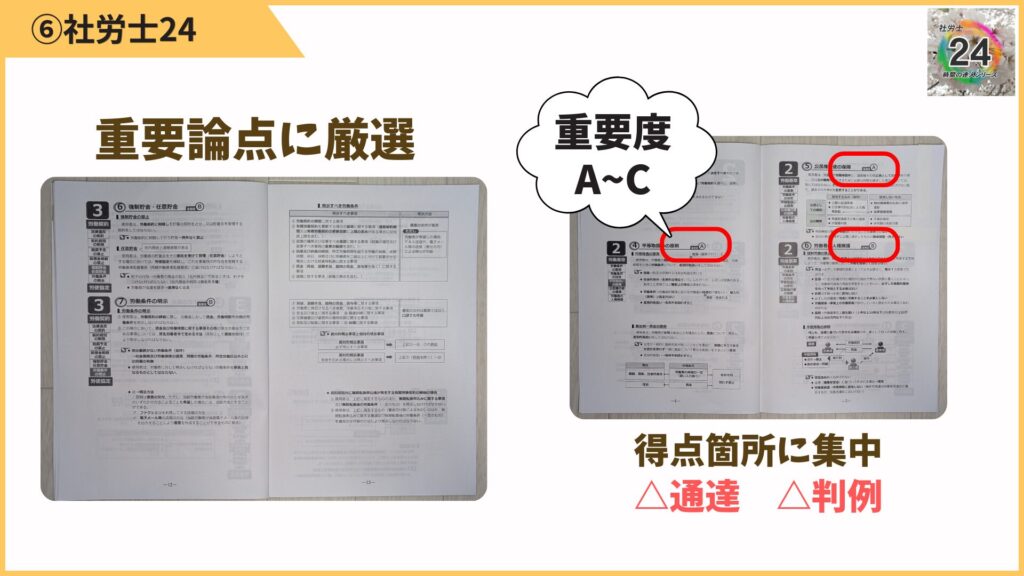 「薄い=内容が無い」ではありません。重要度はA〜Cで示され、出題可能性が高いところだけを厳選して押さえられるようになっています。
一方で、通達や判例などの細かい情報は載っていません。
問題演習や講義で気づいたことを、自分でどんどん書き足して完成させる前提です。