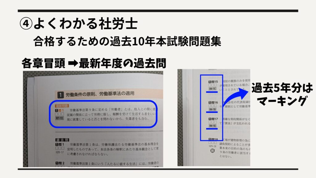 最新年度の問題を先頭に掲載、過去5年分はマーク付き