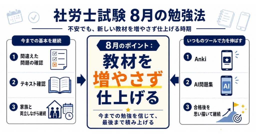 8月の勉強法|不安でも新しい教材を増やさず、今までの勉強を信じる
