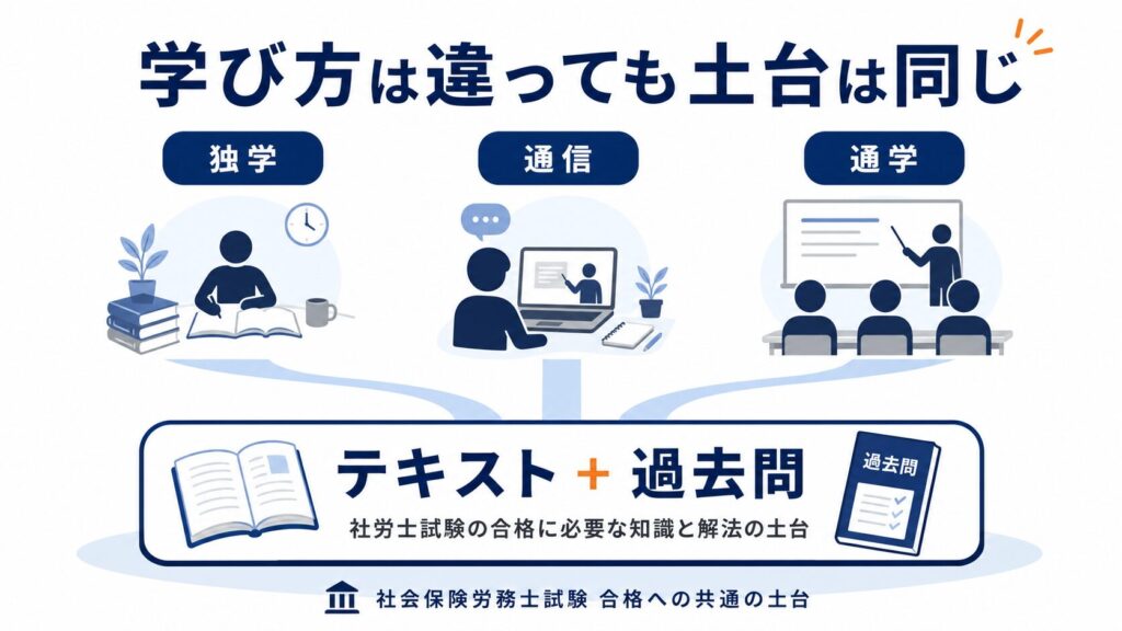 独学・通信・通学別のテキストと過去問の使い方