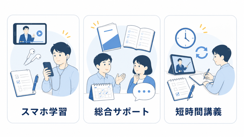 再受験で講座を変えるなら|3講座をタイプ別に案内
